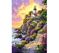 Paint by Number for Adult,Path Lighthouse Coast DIY Oil Painting Kits on Canvas for Beginner,with Brushes and Acrylic Pigment,Paint by Numbers Arts and Crafts Kit for Home Decor Without Frame,40x50cm