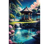 Paint by Number for Adult,Pavilion Pond Clouds DIY Oil Painting Kits on Canvas for Beginner,with Brushes and Acrylic Pigment,Paint by Numbers Arts and Crafts Kit for Home Decor with frame,50x65cm