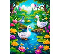 Paint by Number for Adult,Pond Ducks Lotus DIY Oil Painting Kits on Canvas for Beginner,with Brushes and Acrylic Pigment,Paint by Numbers Arts and Crafts Kit for Home Decor with frame,50x65cm