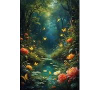 Paint by Number for Adult,River Jungle Flower DIY Oil Painting Kits on Canvas for Beginner,with Brushes and Acrylic Pigment,Paint by Numbers Arts and Crafts Kit for Home Decor Without Frame,40x50cm