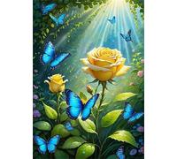 Paint by Number for Adult,Rose Butterfly Yellow DIY Oil Painting Kits on Canvas for Beginner,with Brushes and Acrylic Pigment,Paint by Numbers Arts and Crafts Kit for Home Decor with frame,50x65cm