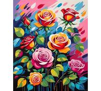 Paint by Number for Adult,Rose Pink Yellow DIY Oil Painting Kits on Canvas for Beginner,with Brushes and Acrylic Pigment,Paint by Numbers Arts and Crafts Kit for Home Decor Without Frame,40x50cm