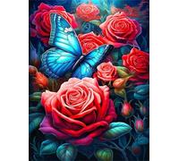 Paint by Number for Adult,Rose Red Butterfly DIY Oil Painting Kits on Canvas for Beginner,with Brushes and Acrylic Pigment,Paint by Numbers Arts and Crafts Kit for Home Decor with frame,50x65cm