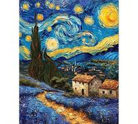 Paint by Number for Adult,Starry Sky Village DIY Oil Painting Kits on Canvas for Beginner,with Brushes and Acrylic Pigment,Paint by Numbers Arts and Crafts Kit for Home Decor Without Frame,40x50cm