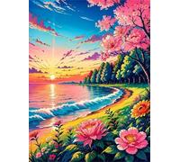 Paint by Number for Adult,Sunset Beach Jungle DIY Oil Painting Kits on Canvas for Beginner,with Brushes and Acrylic Pigment,Paint by Numbers Arts and Crafts Kit for Home Decor Without Frame,40x50cm