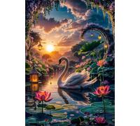 Paint by Number for Adult,Swan Pond DIY Oil Painting Kits on Canvas for Beginner,with Brushes and Acrylic Pigment,Paint by Numbers Arts and Crafts Kit for Home Decor Without Frame,40x50cm