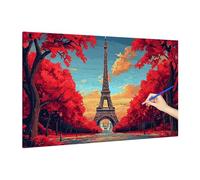Paint by Numbers Parigi, Dipingere con i Numeri per Adulti Bambini, Autunno Quadri da Dipingere Numerati, Kit Pittura Adulti con i Numeri con Pennelli Pigmento Acrilico (Senza Cornice) 70x30cm Q-85