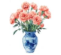 Paint by Numbers - Set di pittura a olio per adulti, 40 x 50 cm, kit per pittura a olio con 3 pennelli, colori acrilici e tela senza pieghe, come regalo per decorazione da parete, fiori di garofano