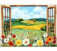Paint by Numbers - Set di pittura a olio per adulti, 40 x 50 cm, kit per pittura a olio con 3 pennelli, colori acrilici e tela senza pieghe, come regalo per decorazione da parete, paesaggio di fiori