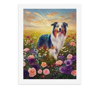 Paint by Numbers Un Collie colorato in un campo di fiori Kit per pittura digitale per adulti Crea la tua scena magica forniture artistiche senza cornice 40 x 50 cm