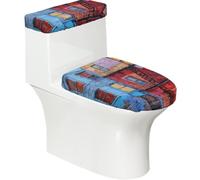 Paint Wall - Set di 2 copriwater con coperchio del serbatoio, elastico, per WC a forma di U e allungati, decorazione per il bagno, regalo di inaugurazione della casa