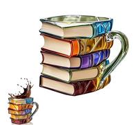 Painted Book Mug, Book Coffee Cup Stained Glass, Handmade Glass 3d Stacked Books Coffee Mug, for Books Lovers, Readers, Writers, Librarians (Style B)