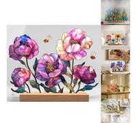 Painted Colorful Flower Pattern Decor,2024 New Painted Colorful Flower Pattern Imitation Glass Acrylic Decor,Painted Colorful Flower Pattern Imitation Glass Acrylic Decor,Home&Office Decoration (14#)