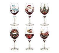 Painted Glass Christmas Cup, 6pcs Wine Glasses Festive Christmas Stained
