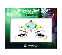 PaintGlow Glow in The Dark Face Jewels - Decorazione per il viso attiva, a forma di stella, per Halloween, carnevale e feste a tema