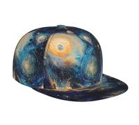 Painting Planet Sports - Cappello da baseball da viaggio | Cappello regolabile a tesa piatta | Cappello da sole unisex nero
