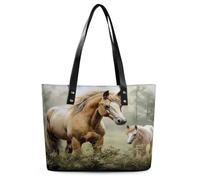 Paintings Horses Tote Bag grande borsa in pelle morbida con cerniera leggera borsa a tracolla da donna