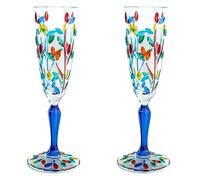 Paio Di Calici Di Murano Champagne Multi Vino Blu Stelo Fiore Venezia