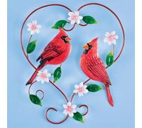 Paio Di Cardinals IN Cuore Interno & Metallo Recinto / Muro Arte Scultura