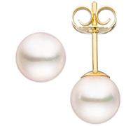 Paio di Orecchini Con Akoya Perle 6,5mm Rotondo 585 Oro Orecchini Donna