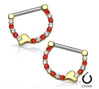 Paio Di Piercing Capezzolo Placcato Oro Cristallo Cuore