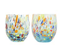 Paio D'Murano Occhiali Bere Bicchieri Set 2 Luce Blu Arancione Rosso Millefiori