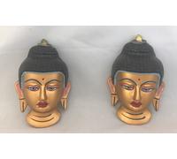 Paio Finitura Anticata Buddha Testa da Parete Budha Busto 13.2cm