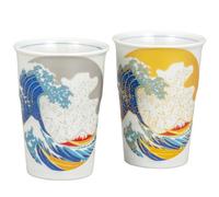 Paio Kutani Yaki Oggetto Giapponese Sake Birra Acqua Vetro Cup Set Hokusai Onda