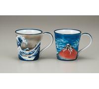Paio Kutani Yaki Oggetto Giapponese Tazza Caffè Tè Hokusai Fuji Motivo Giappone