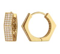Paio Orecchini a Cerchio con Zirconia Esagonale Di 585 Oro Giallo 15,5x4,3mm