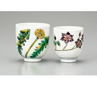 Paio Yunomi Kutani Yaki Oggetto Giapponese Verde Tè Coppa Set Dente E Platycodon