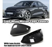 Pair For Audi A3 S3 8Y Real Carbon Fiber Wing Mirror Cap Covers With Lane Assist