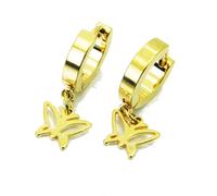 Paire Di Orecchini Donna Ragazza Acciaio Colore Oro Cerchi Farfalla Sospesi