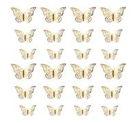 PAITOK Adesivi da parete 3D a forma di farfalla, per camera dei bambini, 24 pezzi in 3 misure, decalcomanie da parete per la decorazione della casa, decorazione per feste di nozze (oro)