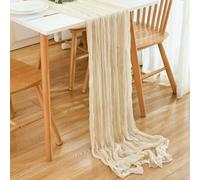 PAITOK Runner per tavoli tovaglia da tavola, 90 * 300 CM Boho Garza Tessuto tovaglia Rustica Copertura Tavolo Mussola Tessuto Decorativo per Nozze Baby Shower Party Decorazione da Tavolo