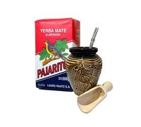 Pajarito Elaborada Yerba Mate Set da tè | Bevanda energetica naturale forte | Set completo da tè Mate | Kit per principianti | Yerba Mate Pajarito Elaborada Booster 500 g | Tazza in ceramica per uccelli zucca 300 ml | Bombilla inossidabile