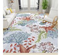 PAJEON Tappeto decorativo costiero contemporaneo spiaggia stella marina corallo, 60 x 110 cm, facile manutenzione interna moquette, ecologico zerbino interno - per la cameretta dei bambini