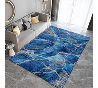 PAJEON Tappeto Salotto Moderno a Marmo Blu Oro Minimalista Moderno, 140 x 200 cm Tappeti Antiscivolo, Tappetone Antimacchia - per Decor del Pavimento del Soggiorno