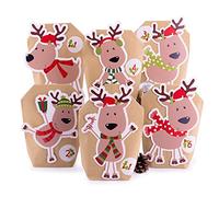 Pajoma Calendario dell'Avvento da riempire, 24 sacchetti di carta kraft marrone, sacchetti regalo di Natale, calendario di Natale, set fai da te, con adesivi numerici, accessori e mollette