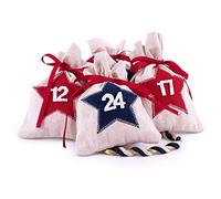 Pajoma Calendario dell'Avvento Sacchetto Star - 24 Sacchetti di Iuta numerati - da riempire e Appendere, Natale