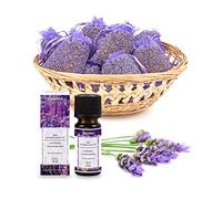 Pajoma® - Set di 20 sacchetti profumati + 10 ml di olio essenziale di lavanda, profumo naturale per ambienti, protezione antitarme e aromaterapia, per guardaroba, auto e diffusore