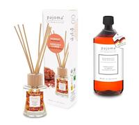pajoma Set di fragranze per ambienti con diffusore da 100 ml + bottiglia di ricarica con bastoncini in rattan, deodorante a lunga durata (+ ricarica da 1000 ml, legno di sandalo e ambra)