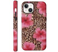 Pajony Custodie per iPhone 13, resistente ai graffi, ibrida a 2 strati, antiurto, custodia lucida - leopardo rosa ibisco tropicale floreale