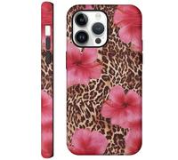Pajony Custodie per iPhone 15 Pro Max, resistenti ai graffi, ibride a 2 strati, protezione antiurto, custodia lucida - leopardo rosa ibisco tropicale floreale