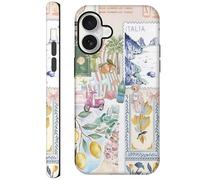 Pajony Custodie per iPhone 16 Plus, resistente ai graffi, ibrida, a 2 strati, antiurto, custodia lucida - Italiano Summer Collage Coastal
