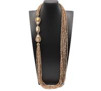 PAJPXPCD 38'' 7 Strands Yellow Golden Crystal White Keshi Pearl Rough Long Necklace For Women