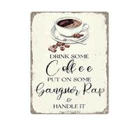 PAJPXPCD Coffee Humor Metal Sign Drink Some Caffeine Put On A Song Handle It Funny Tin for Home Bar Cafe Office Decor 8 X 12 inch
