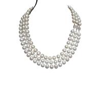 PAJPXPCD Collana in argento 925 con perle d'acqua dolce a forma di patata bianca coltivata reale naturale a 3 fili di stile di lusso da 10-11 mm