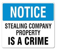 PAJPXPCD Crime Prevention Stealing Property Warning Tin Sign 12x8 Inch | Bold black red text on white background grabs employee attention quickly