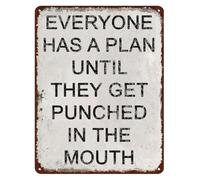 PAJPXPCD Everyone Has A Plan Until Punched Vintage Tin Sign 12x8 Inch